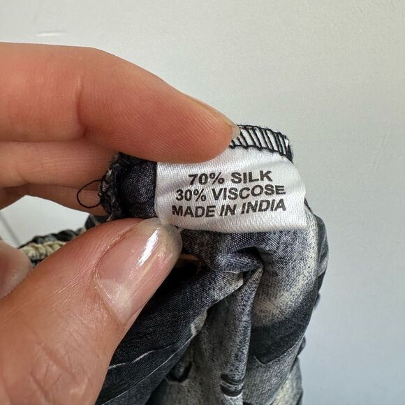 Black Silk Two Piece Halter Top & Short Set Handmade Indian Tribal Print Size S - Picture 12 of 16